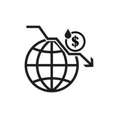 Globe oil cost down. Trade economy. Resource trade off. Vector illustration. EPS 10.
