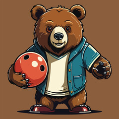 vector isolated bear play bowling