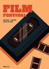 Movie and film festival poster template design background with video tape