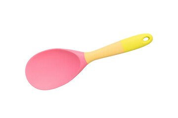 A large colorful silicone spoon isolated on a white background.