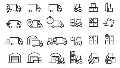 set of package delivery icons, icons for shipping and warehouse, icons for web, signpost, UI UX. icon illustration