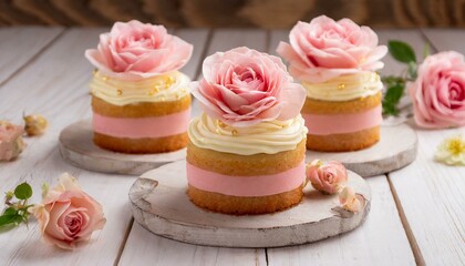 Obraz na płótnie Canvas Spring mini cakes with buttercream rose. 