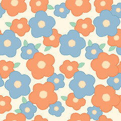 Simple Blue Orange Flowers Pattern Design