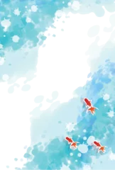 Gordijnen 金魚　夏　水彩　和柄　背景 © J BOY