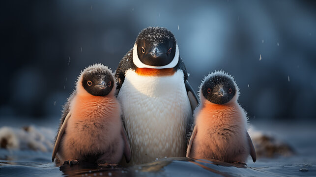 penguin family isolated in white background photograph