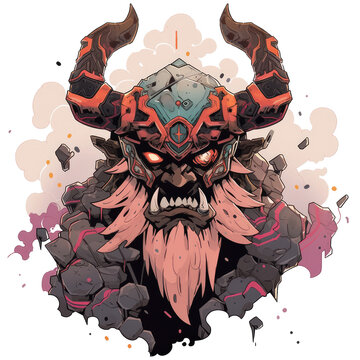 monster character illustration, god heimdall (nordic) for t-shirt design, isolated transparent background, PNG file, Ai generated Images