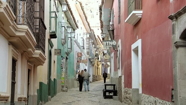 "Calle Jaen", A Colorful Colonial Cobblestone Street in La Paz, La Paz Department, Bolivia, South America.