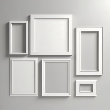 Group of Picture frames mockup on grey wall