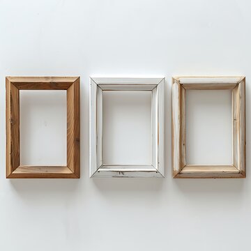 Set of 3 rectangle picture frames mockup on white wall 