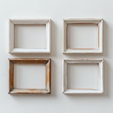 Set of 4 square picture frame mockup on white wall 