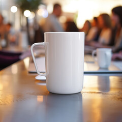White mug on outdoor restaurant table