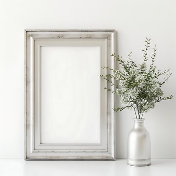 Vertical, white theme, Simple elegant frame mockup, for wall art mockup background illustration 