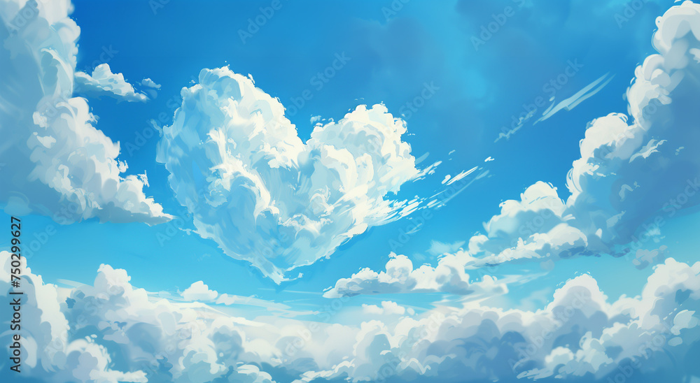Wall mural blue sky with a heart-shaped cloud background