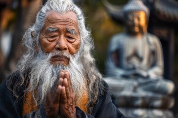  Elderly Chinese Man Praying in a Temple.jpg