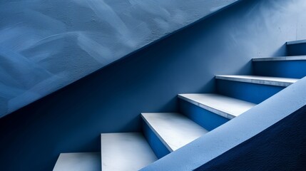 minimal blue interior stair and wall background.