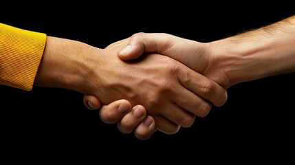 handshake between two businessmen on black background.