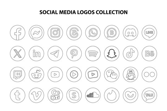 Iconos redondos de redes sociales o logotipos de redes sociales conjunto/colección de iconos vectoriales planos para aplicaciones y sitios web.	