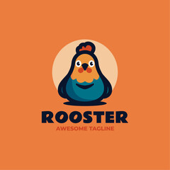 Vector Logo Illustration Rooster Simple Mascot Style.