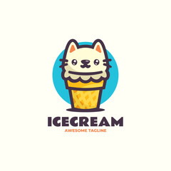 Vector Logo Illustration Ice Cream Mascot Cartoon Style.