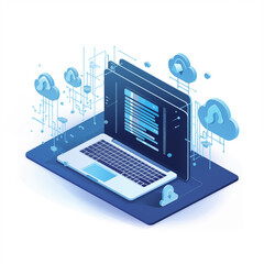 Concept of cloud computing technology. Isometric illustration