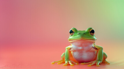 Naklejka premium Green Tree Frog on Vibrant Gradient Background
