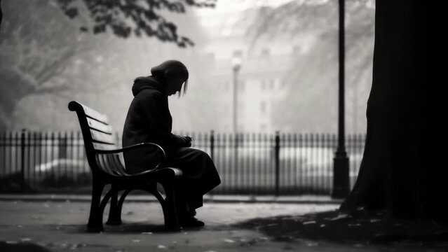 vignette portrays woman sitting alone in park, fear and uncertainty echoing in her eyes. Shes wrestling with the social stigma attached to her recent cancer diagnosis, detail indirectly