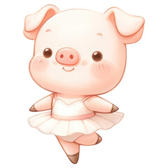 Cute Pig Ballerina Cartoon Illustration.
