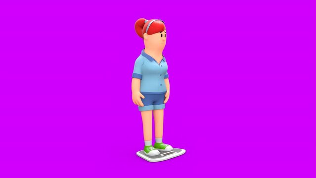 3D Animated Overweight Woman Using Weight Measuring Machine 3D Animation