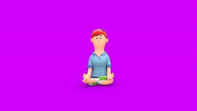 Calm Girl Sitting on Floor and Doing Meditation and Yoga 3D Animation