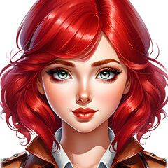 Obraz premium Watercolor portrait of a beautiful girl with Ruby Red hair color.(Generative AI)