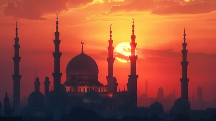 Fotobehang mosque with background of sunset © Syahmi