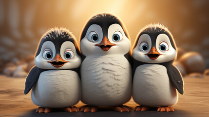 Fototapeta premium penguin family isolated in white background 3d cartoon-style 