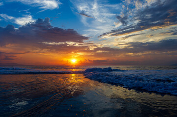 Fototapeta na wymiar Sunset Beach Ocean Seascape Beach Sea Landscape Beautiful Colorful Landscape Sunrise Scenic