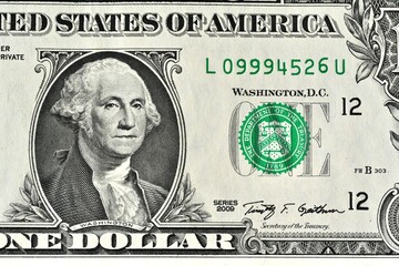 One dollar bill. One-dollar bill close-up, macro photo.