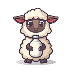  Sheep Holding Milk Bottle Cartoon, Isolated Transparent Background Images