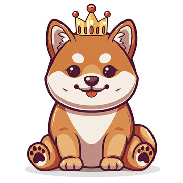  Shiba Inu Dog Queen With Crown Cartoon, Isolated Transparent Background Images