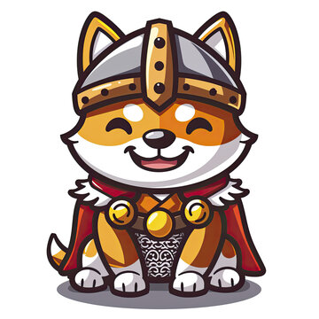  Shiba Inu Dog Knight Viking Cartoon, Isolated Transparent Background Images
