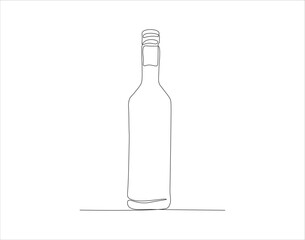 Continuous Line Drawing Of Wine Bottle. One Line Of A Bottle Of Wine. Wine Bottle Continuous Line Art. Editable Outline.