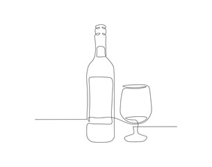 Continuous Line Drawing Of Wine Bottle. One Line Of A Bottle Of Wine. Wine Bottle Continuous Line Art. Editable Outline.