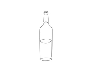 Continuous Line Drawing Of Wine Bottle. One Line Of A Bottle Of Wine. Wine Bottle Continuous Line Art. Editable Outline.