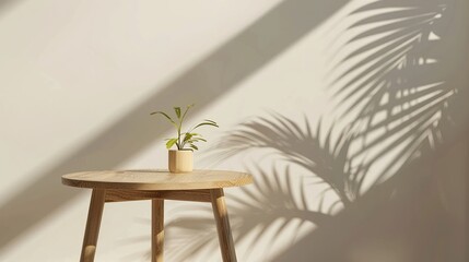 Nordic Setup with Wooden Table and Indoor Plant Shadows for Displays