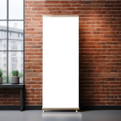 Empty roll up banner mockup on brick wall