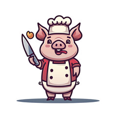 Fototapeta premium Pig Chef Holding Knife Cartoon, Isolated Transparent Background Images