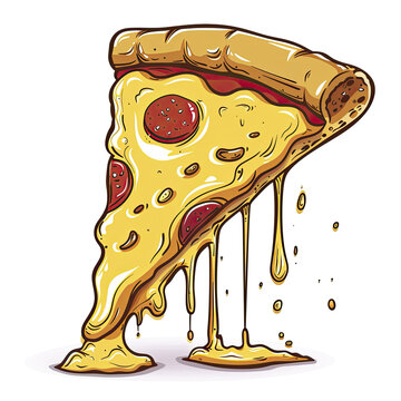  Pizza Slice Melted Cartoon, Isolated Transparent Background Images