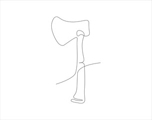 Continuous Line Drawing Of Axe. One Line Of Axe. Hatchet Continuous Line Art. Editable Outline.