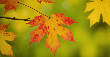 Naklejka na ściany i meble Falling Beauty Close-Up of a Red Maple Leaf Amidst Autumn's Palette