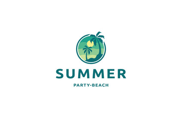 Summer party beach logo icon design template flat vector
