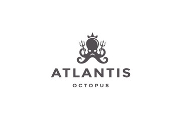 Octopus and trident logo icon design template flat vector
