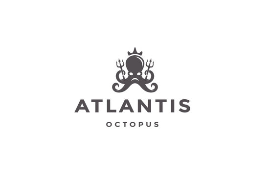 Octopus and trident logo icon design template flat vector