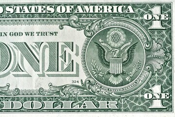 One dollar bill. One-dollar bill close-up, macro photo.